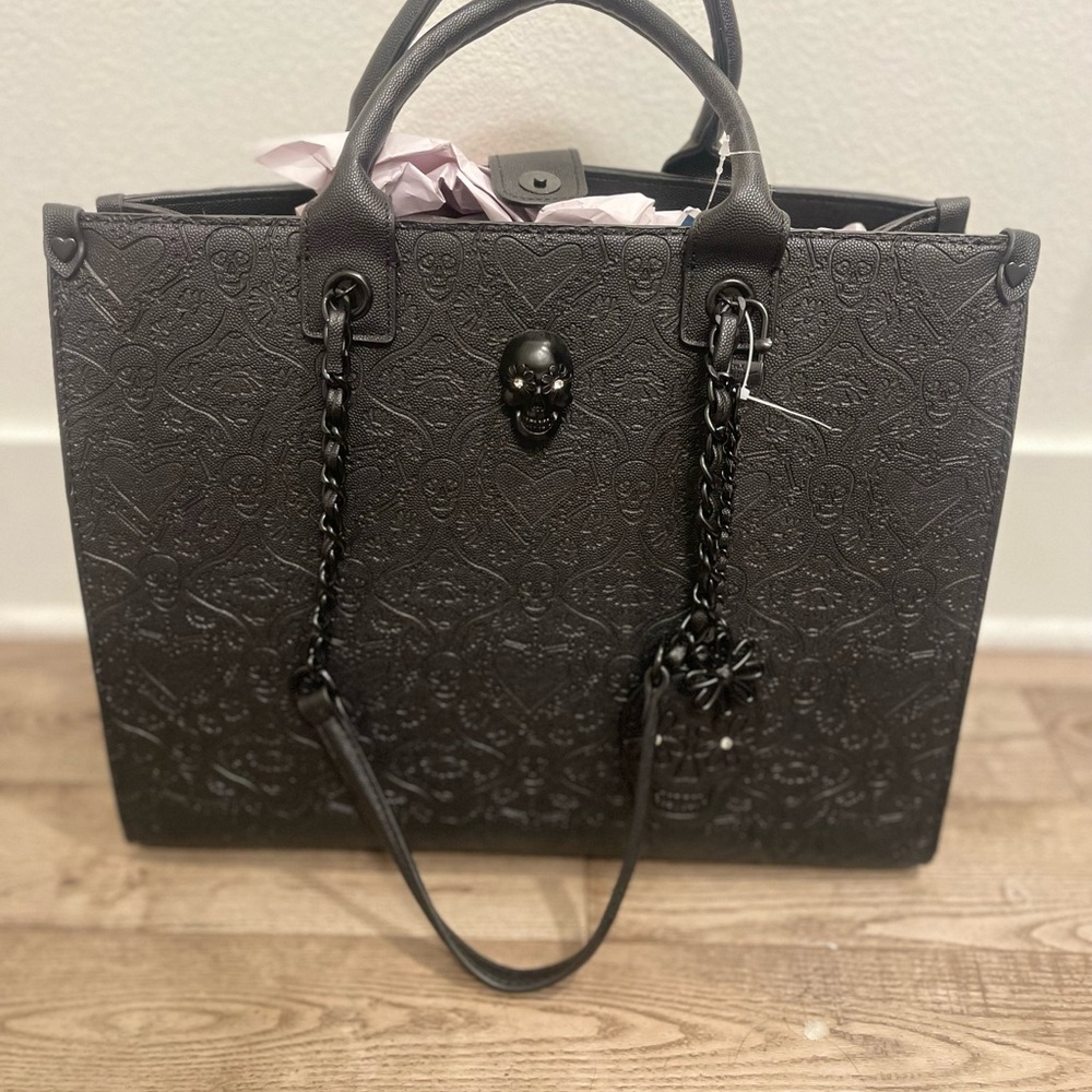 Betsey Johnson Black Skull Embossed Tote